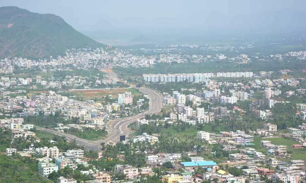 An aerial view of pancha gramalu that fall under Simhachalam Devasthanam lands in Visakhapatnam