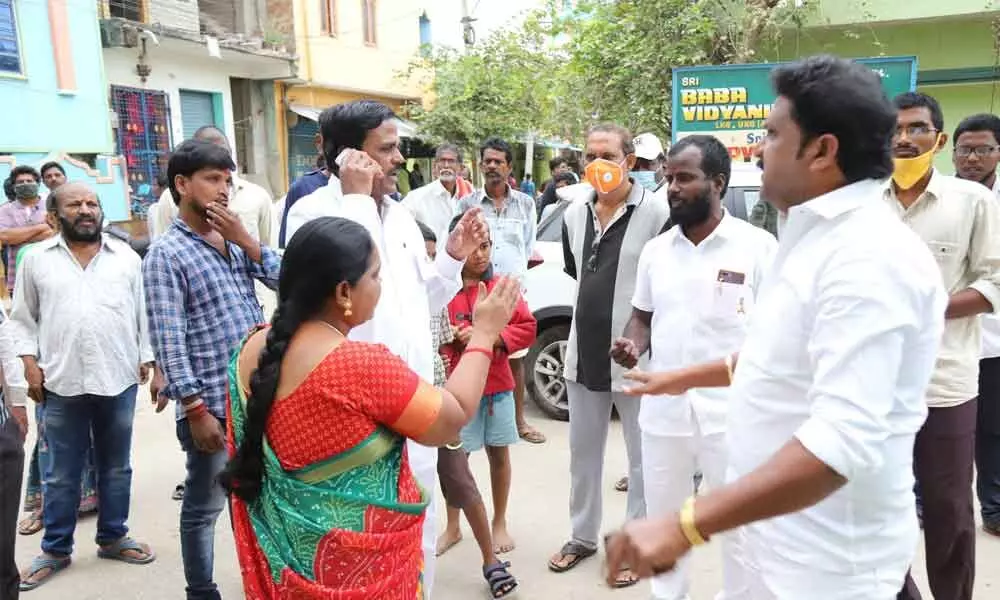 YSRCP and TDP activists arguing at Sainagar Panchayat polling centre in Chittoor on Sunday