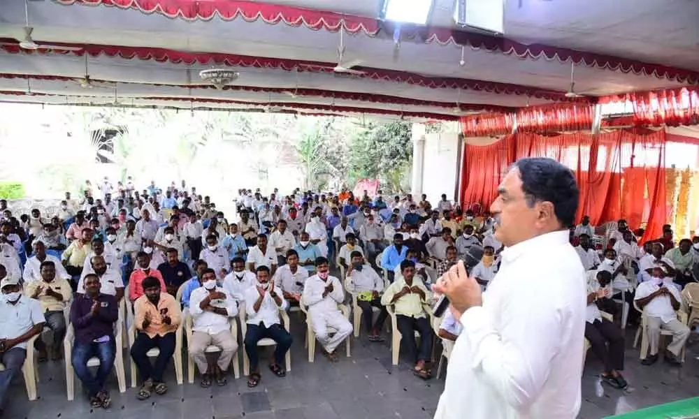 Panchayat Raj Minister Errabelli Dayakar Rao speaking at the TRS membership drive at Thorrur in Mahabubabad district on Sunday