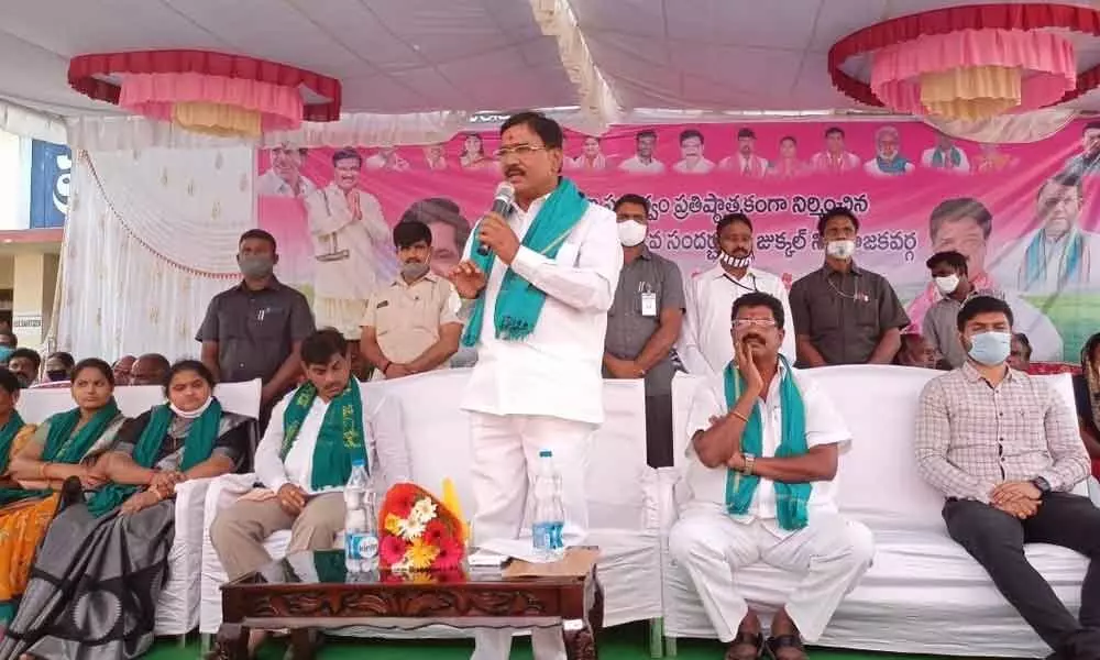 Agriculture Minister Singireddy Niranjan Reddy speaking at an agriculture conference in Bichkunda on Sunday