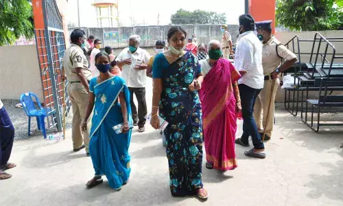 Voters at a polling centre at Tadikonda in Guntur revenue division on Sunday