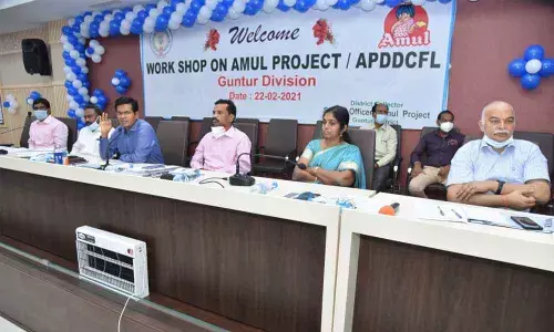 Joint Collector AS Dinesh Kumar speaking at a meeting held at Collectorate in Guntur on Monday