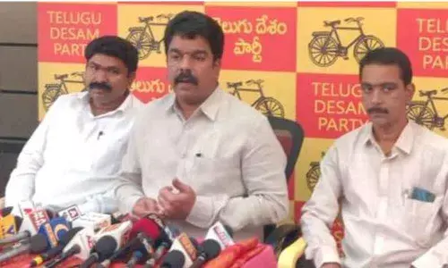 Former MLA and TDP leader Bonda Umamaheswara Rao addressing media conference at his residence in Vijayawada on Monday