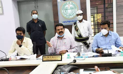 Kothagudem District Collector Dr MV Reddy addressing the coordination meeting at Kothagudem on Monday.