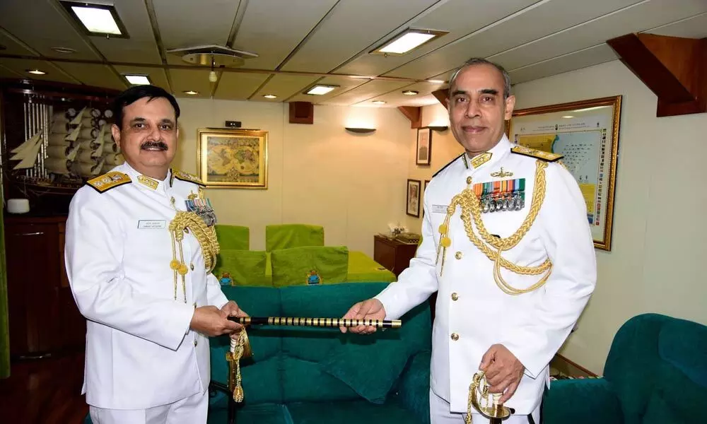 Rear Admiral Tarun Sobti takes over the Command of the Eastern Fleet from Rear Admiral Sanjay Vatsayan