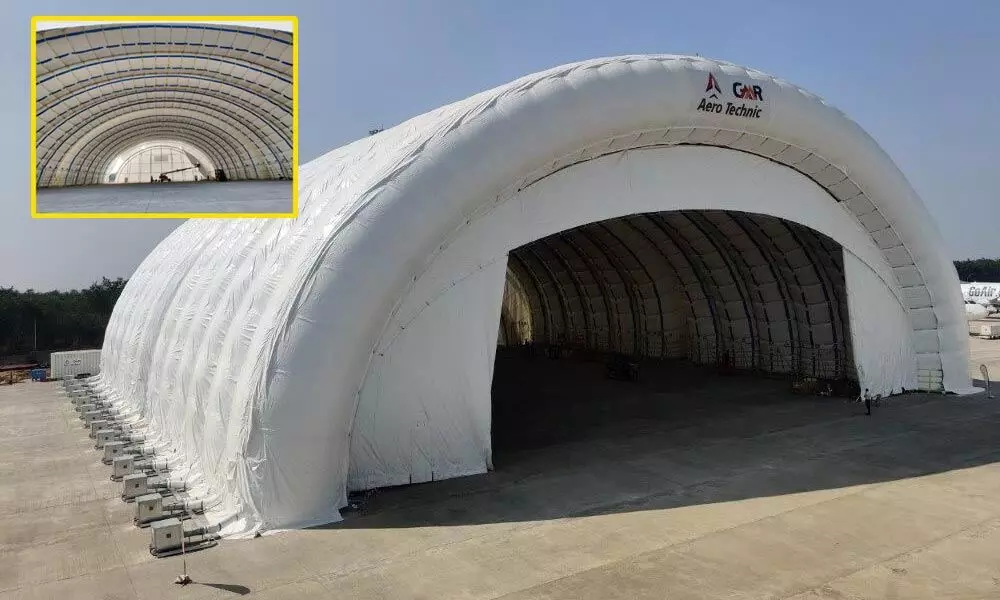 Inflatable hangar comes up for aircraft maintenance