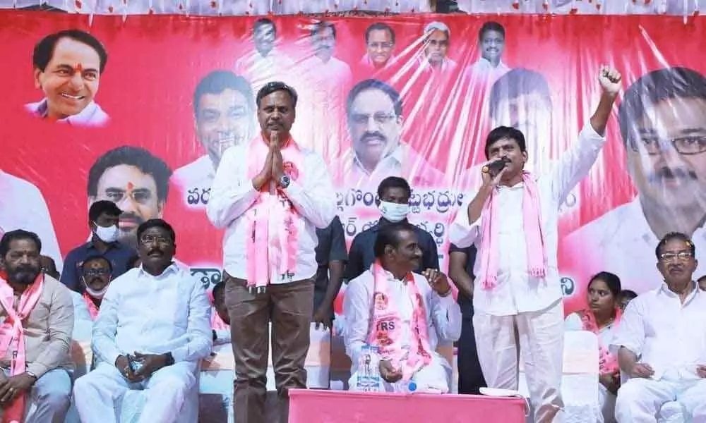 Former MP Ponguleti Srinivas Reddy speaking at a public meeting in Kothagudem on Wednesday