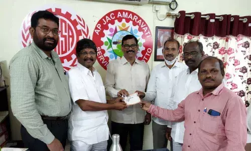 AP JAC Amaravati Chairman Bopparaju Venkateswarlu welcoming the new members at JAC office in Vijayawada