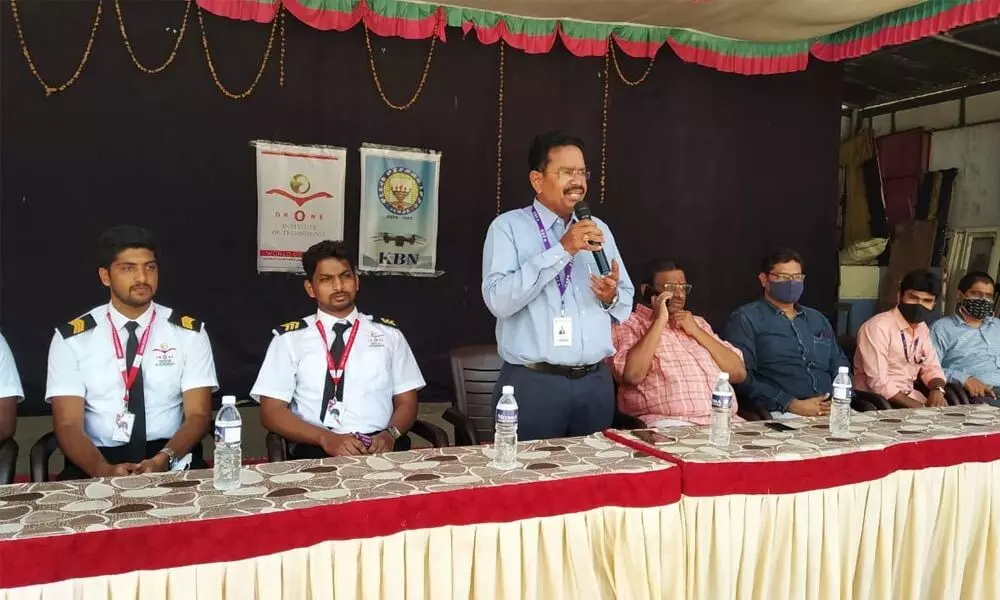 KBN College Principal E Varaprasad addressing students  in Vijayawada on Thursday