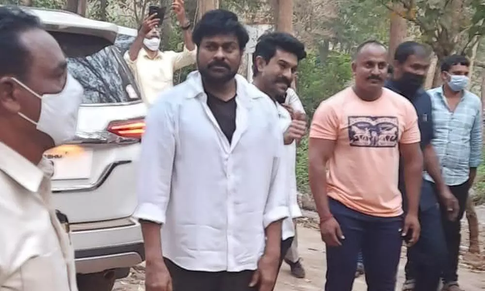 Tollywood hero Chiranjeevi taking part in a film shooting in Maredumilli in East Godavari district recently