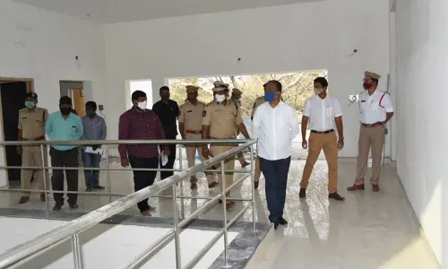 SPHB Chairman Koleti Damodar Gupta inspecting the new building under construction in Godavarikhani on Friday