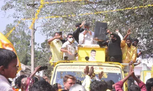 TDP chief N Chandrababu Naidu addressing a roadshow in Kuppam on Friday