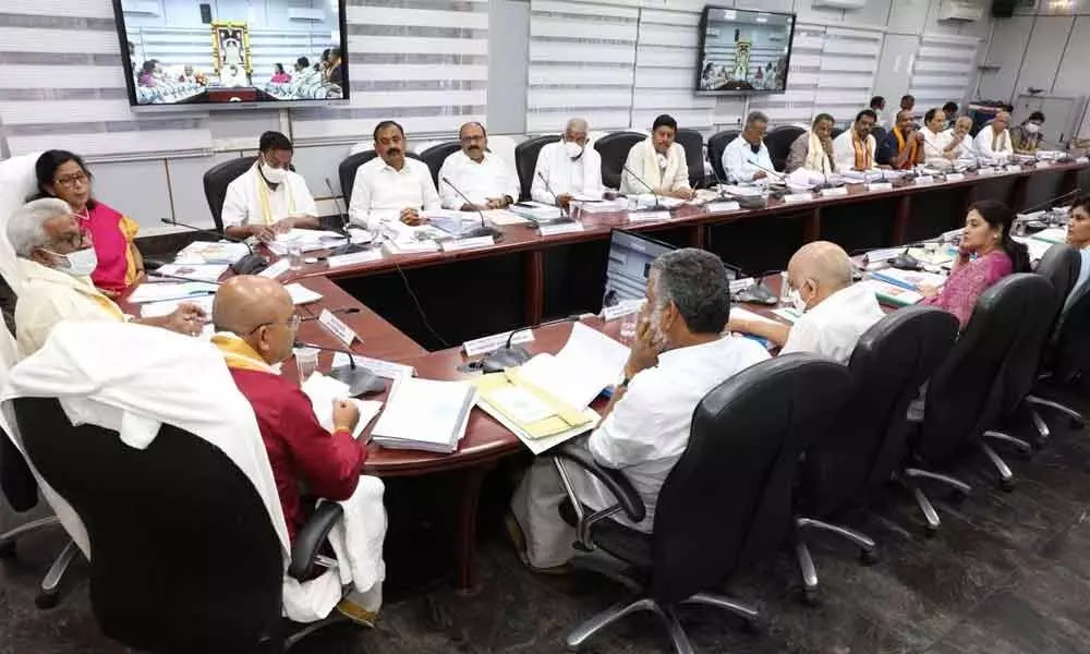 TTD Chairman Y V Subba Reddy chairs the Trust Board meeting at Annamayya Bhavan at Tirumala on Saturday