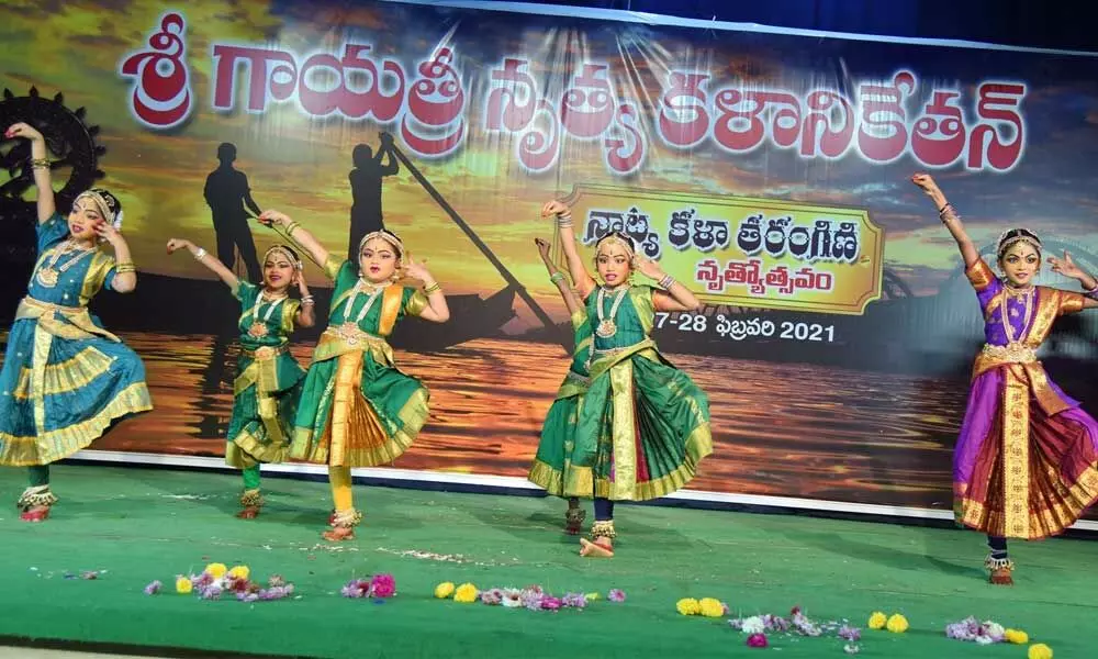 Girls performing at Nrutya Kalotsvam in Rajamahendravaram on Sunday
