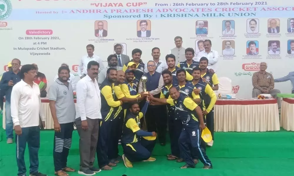 Andhra Pradesh Advocates Cricket team which secured the third place in the South India Advocates Cricket tournament