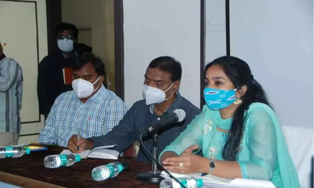 Hyderabad District Collector Swetha Mohanthy addressing the task force committee on Covid vaccination