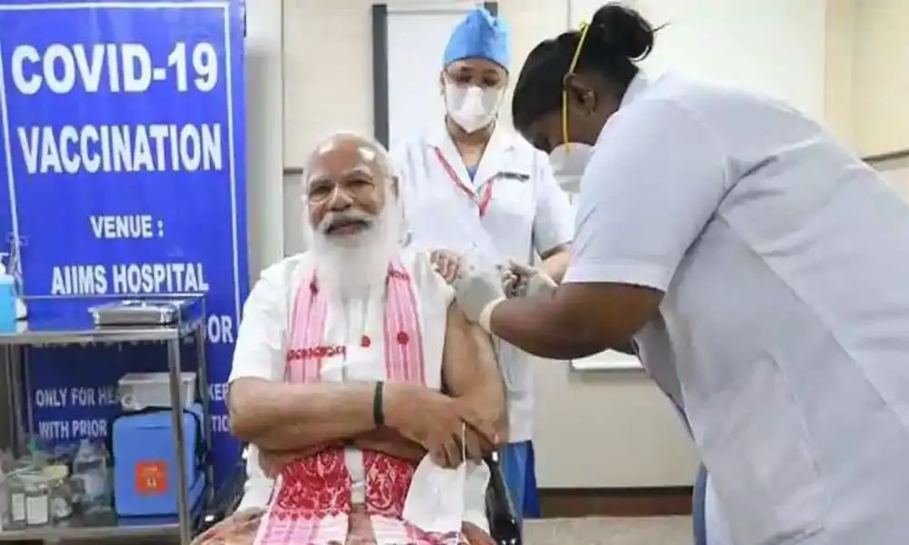 Prime Minister Narendra Modi took his first dose of COVID-19 vaccine at All India Institute of Medical Sciences (AIIMS), Delhi on Monday.