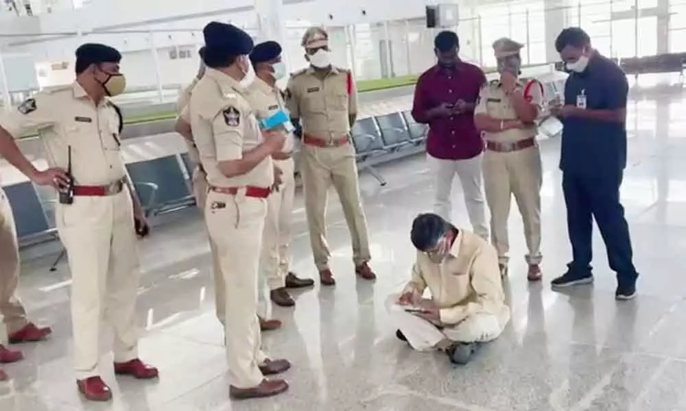 TDP chief N Chandrababu Naidu stages sit-in at airport