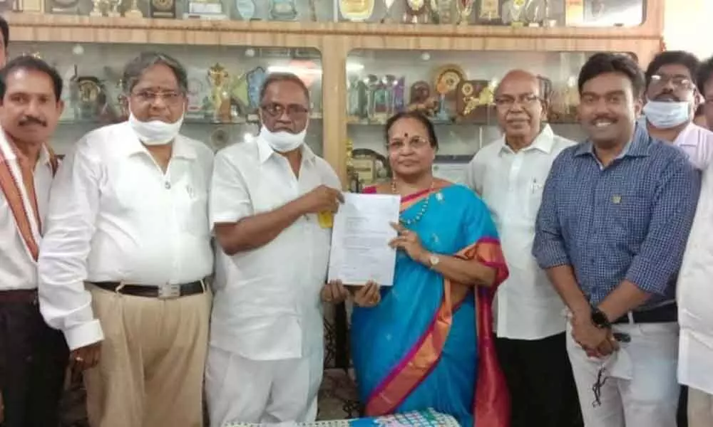 Lions Club former governor Grandhi Venkateswara Rao receiving nominations from Lion members in Rajamahendravaram on Monday for second governor post