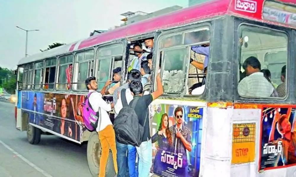 College buses crammed