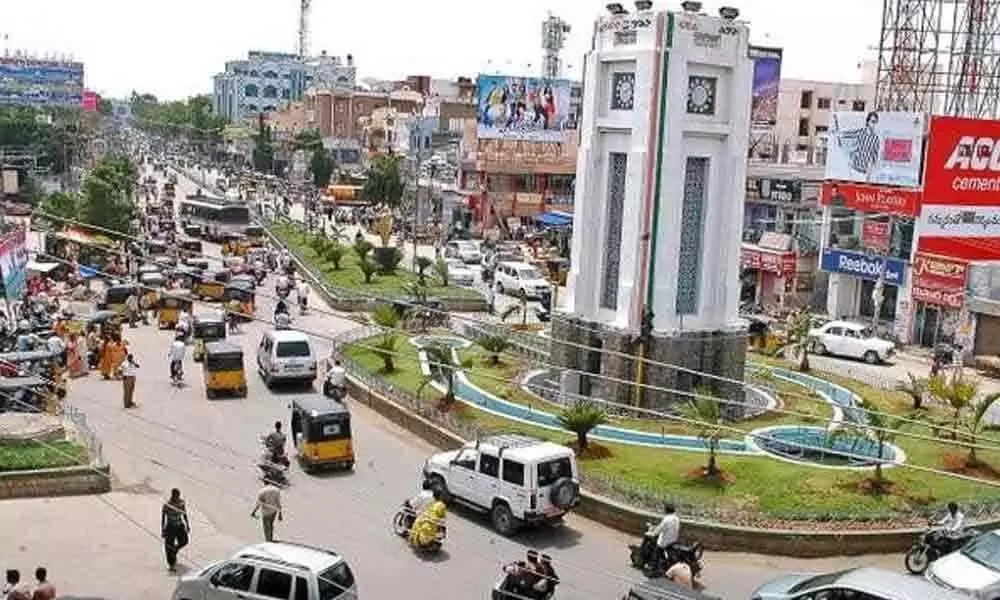The busy Clock Tower junction in Anantapur