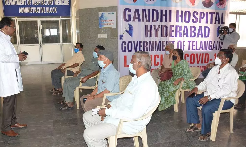 Gandhi Hospital Superintendent Dr Raja Rao apologising to patients for delay in vaccination.