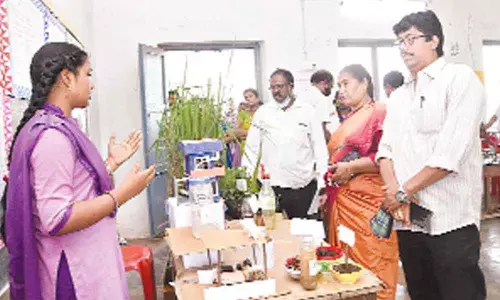 DEO S Abraham presenting the prizes on the occasion of National Science Day celebrations at MSN Charities in Kakinada on Tuesday