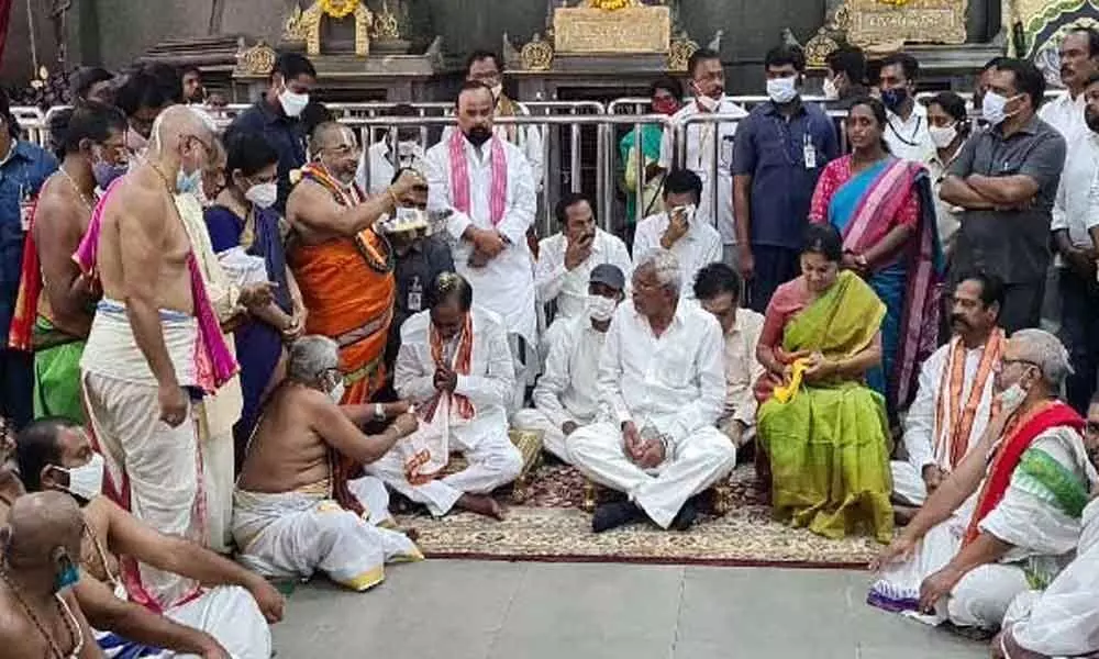 Chief Minister K Chandrasekhar Rao on Thursday visited Yadadri temple where he inspected the ongoing renovation works of the Sri Lakshmi Swamy temple on the hill shrine.