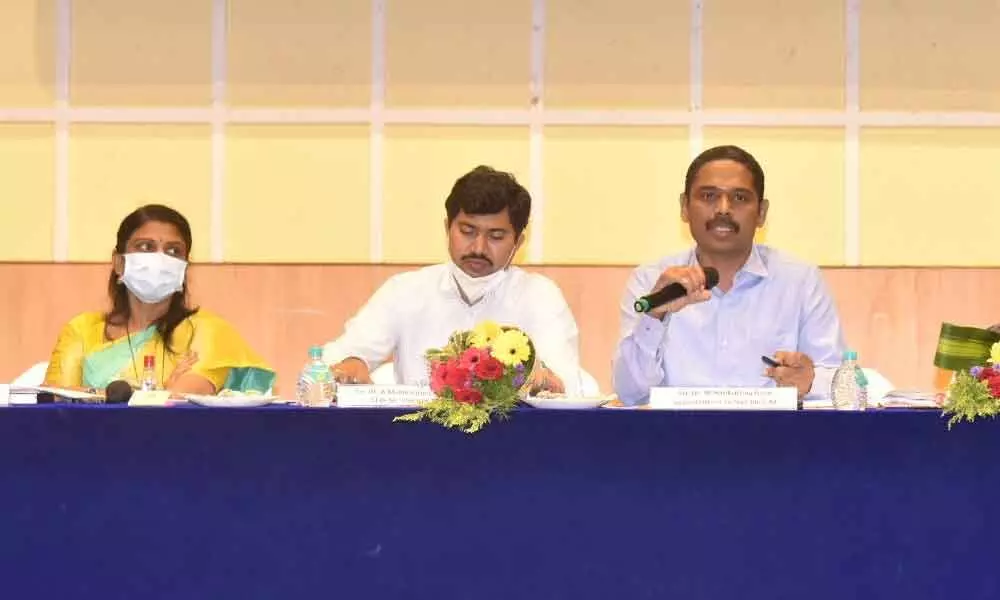 CMO special officer Dr M Hari Krishna addressing representatives of Dr YSR Aarogyasri network hospitals in Guntur on Thursday