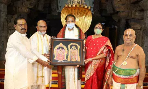 The Vice President of India M Venkaiah Naidu along with his family offered prayers to Lord Venkateswara at Tirumala on Friday.