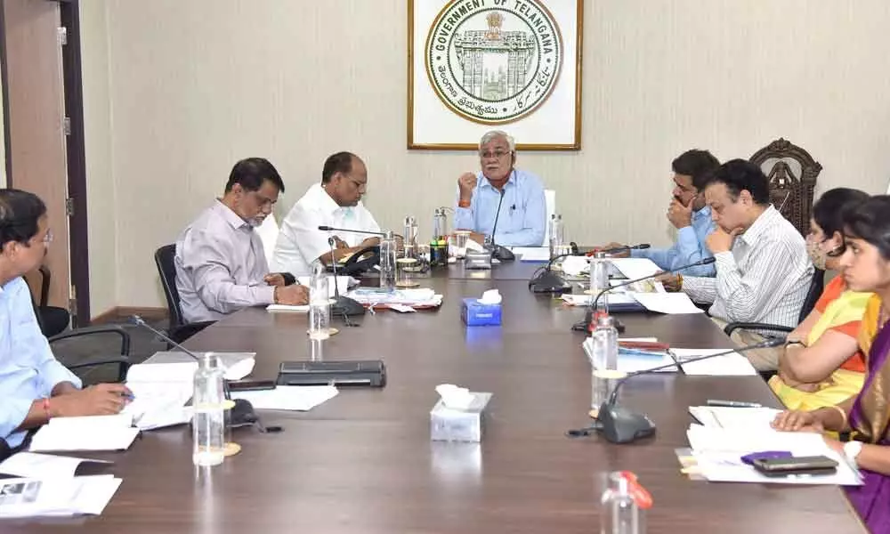 Durga Shankar Mishra, Secretary to Union government, Ministry of Housing & Urban Affairs holding a meeting with Telangana State government officials in Hyderabad on Saturday