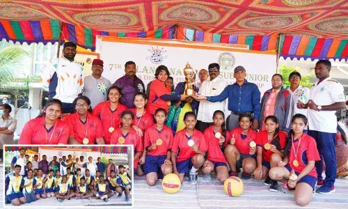 Girls’ team from city lifts throwball trophy