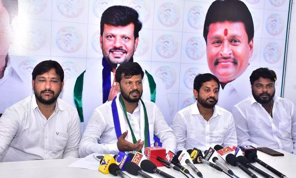 YSR Congress candidate for the 23rd division Atmakuri Subba Rao  addressing the media