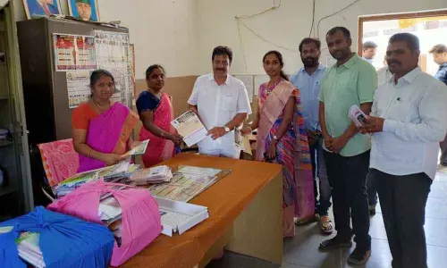 Telangana Inti Party candidate for Graduate MLC election Dr Cheruku Sudhakar campaigning in a private college in Nalgonda on Monday