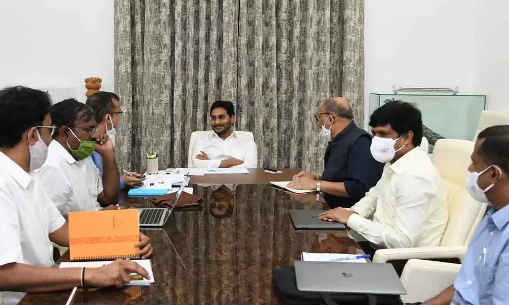 Chief Minister Y S Jagan Mohan Reddy reviewing power sector at camp office in Tadepalli on Tuesday