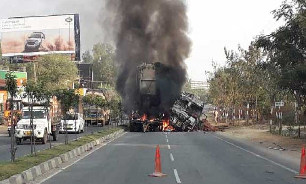 Hyderabad: Driver burnt alive as lorry container catches fire in Medchal