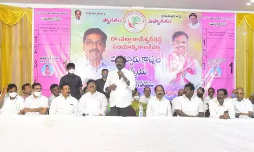 Transport Minister P Ajay Kumar speaking at Athmeeya Sammelanam in Khammam town on Friday