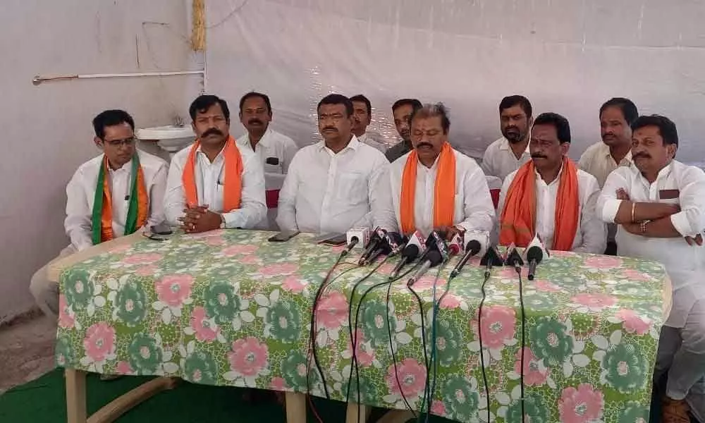 BJP candidate G Premender Reddy speaking to media persons in Hanamkonda on Saturday