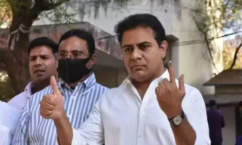 Minister KT Rama Rao and GHMC mayor Gadwal Vijayalakshmi cast their vote to elect Hyderabad-Rangareddy-Mahabubnagar MLC.