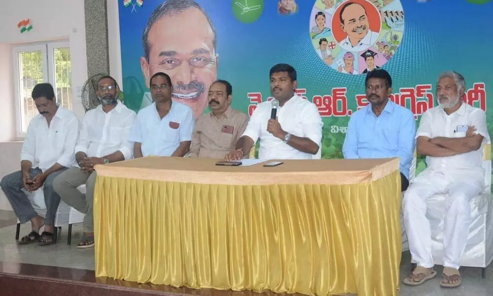 Anakapalle MLA Gudivada Amarnath speaking at a press conference in Visakhapatnam on Monday