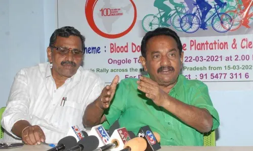 Prakasam district IRCS chairman  P Prakash Babu addressing a press meet in Ongole on Monday