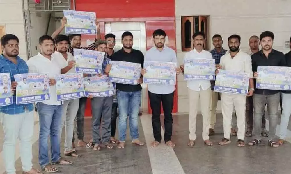 YSRCP Chittoor Parliament constituency youth wing president Chevireddy Mohit Reddy releasing anti- ragging poster at Tummalagunta, near Tirupati on Tuesday