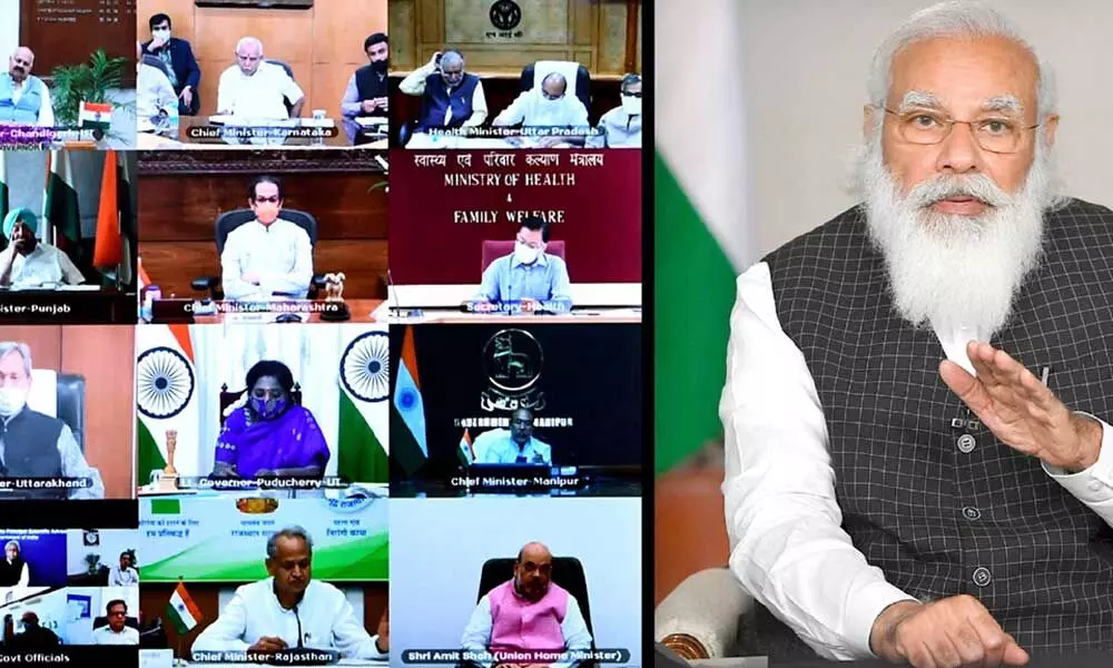 Prime Minister Narendra Modi interacts with the Chief Ministers on COVID-19 situation