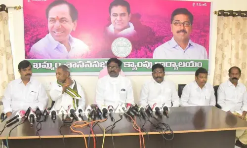 Transport Minister Puvvada Ajay Kumar speaking to the media at camp office in Khammam on Fridya