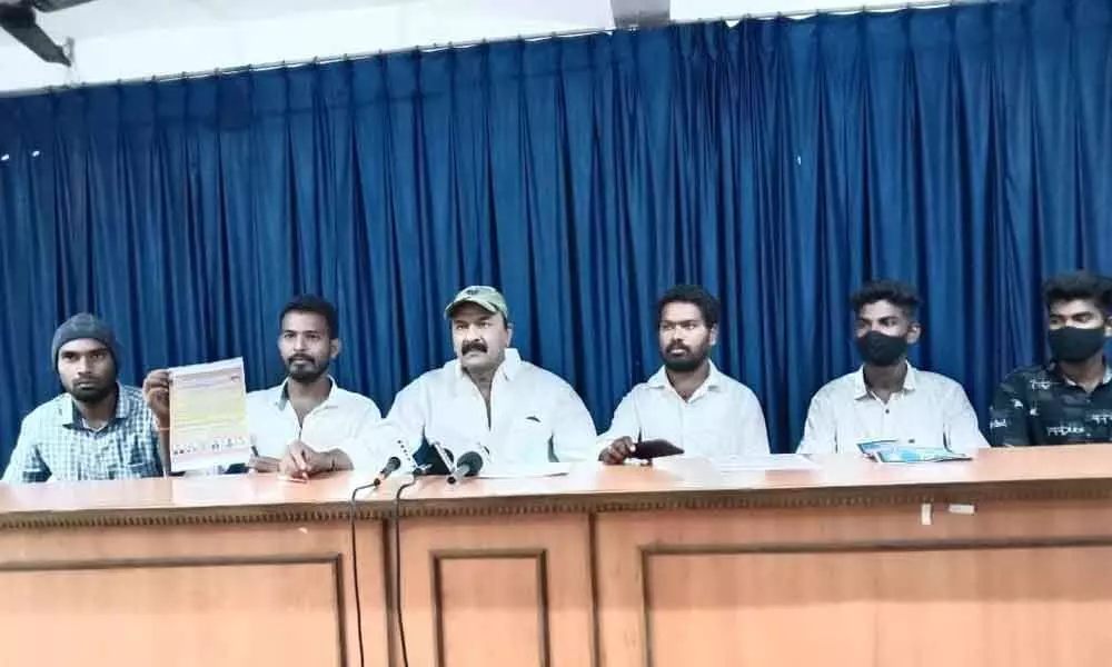 JJSCES members speaking to the media at Press Bhavan in Karimnagar on Saturday