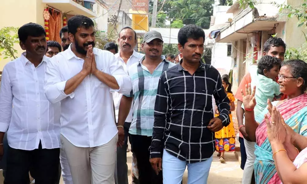 Irrigation Minister P Anil Kumar Yadav during a visit to Gurralamadugu Sangham in Nellore on Sunday