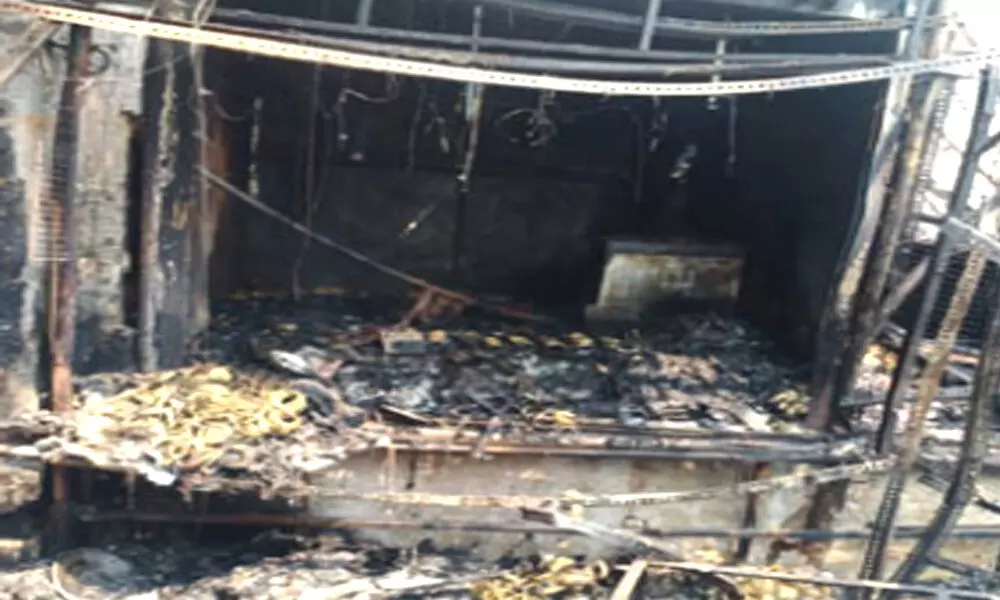 A massive fire broke out in an imitation jewellery shop near Yousufain Dargah in Nampally here on Monday.