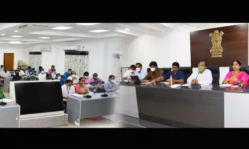 Krishna District Collector Md Imtiaz addressing the Task Force Committee meeting on Covid cases in Vijayawada on Tuesday