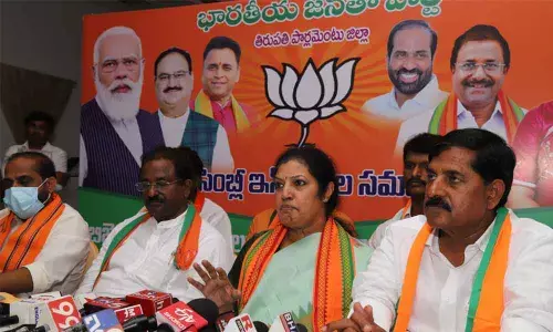 BJP national general secretary D Purandeswari addressing the media in Tirupati on Tuesday