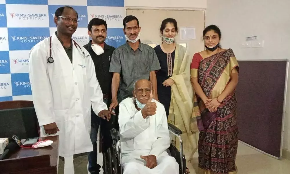 KIMS Saveera Hospital doctors with brain stroke patient Venu Gopal Reddy in Anantapur